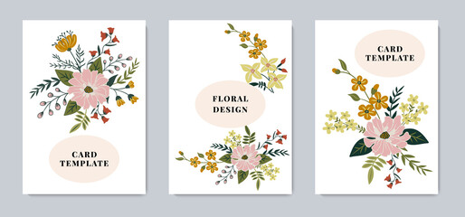 Botanical floral card templates set hand drawn vector illustration