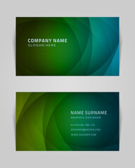 Abstract business card with spiral swirls vector template. Green geometric lines futuristic gradient dance. Creative trendy textures in muted colors. Modern fantastic branding with opening tracery.