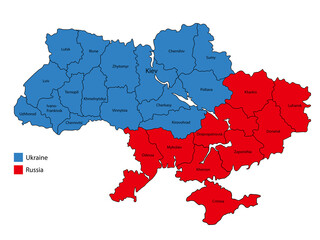Map of Ukraine with territories occupied by Russia