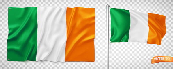 Fototapeta Vector realistic illustration of Irish flags on a transparent background. obraz