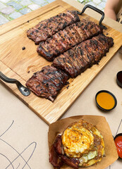 Restaurant outdoor, grass fed prime rib roast with herbs and spices