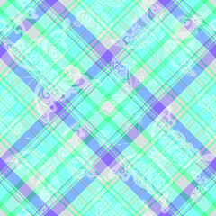 Seamless diagonal pink-blue pattern with white butterflies, vector eps 10