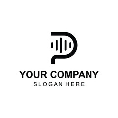 Minimal letter P with sound wave logo design vector