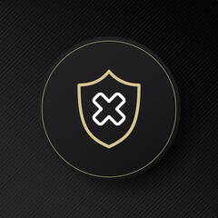Shield with cross line icon. Rejected, prohibited, close, warning sign, protection, danger, safe. Technology concept. Vector line icon for Business and Advertising