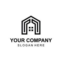 Geometric home building logo line art style