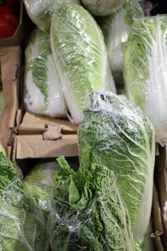 green chinese cabbage in the market on the counter