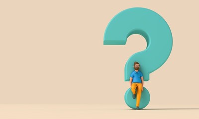 3D character with a question mark symbol. 3d rendering