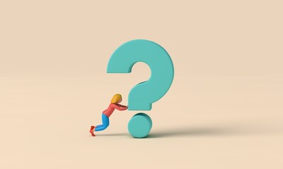 3D character with a question mark symbol. 3d rendering