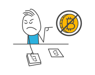 Stick figures. Bitcoins - bitcoin BTC the new virtual money. Online banking, Virtual cryptocurrency concept.
