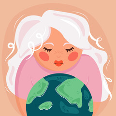 The girl with the globe. Vector illustration in a flat style