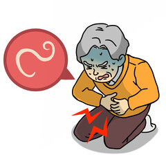 アニサキスが原因で腹痛で苦しむシニア男性