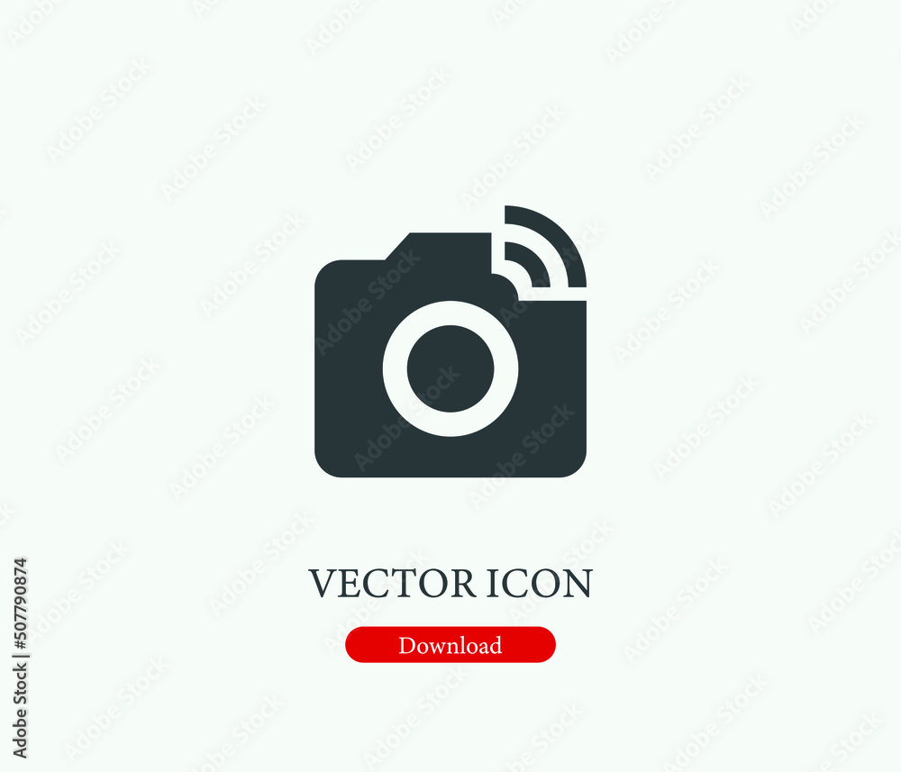 Aufkleber camera vector icon. editable stroke. symbol in line art style for design, presentation, website or m