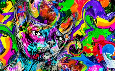 Zelfklevend Fotobehang colorful background with cat sphinx © reznik_val