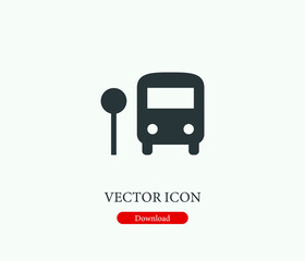 Bus station vector icon. Editable stroke. Symbol in Line Art Style for Design, Presentation, Website or Mobile Apps Elements, Logo.  Bu stop symbol illustration. Pixel vector graphics - Vector