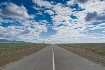 Road through steppe in Kazachstan. Road to nowhere.