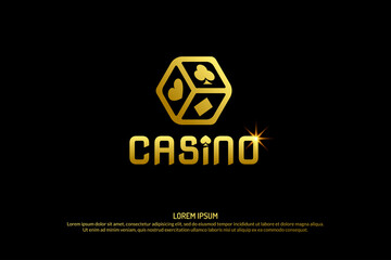 Vector logo for casino gambling gold dice sign. Gold dice design logo template.