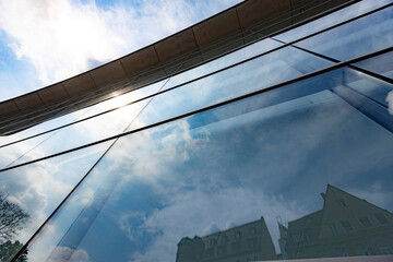 Fototapeta na wymiar business street exterior with sun rays