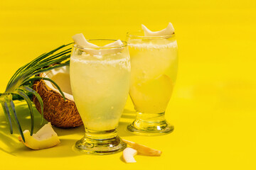 Refreshing summer Coconut martini. Non-alcoholic Margarita cocktail, trendy hard light, dark shadow