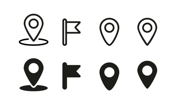 Geolocation set icon. Pointer, route, map, flaf, location, navigation, cartography and topography. Gps concept. Vector line icon for Business and Advertising