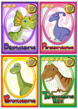 Set of dinosaur cartoon character cards