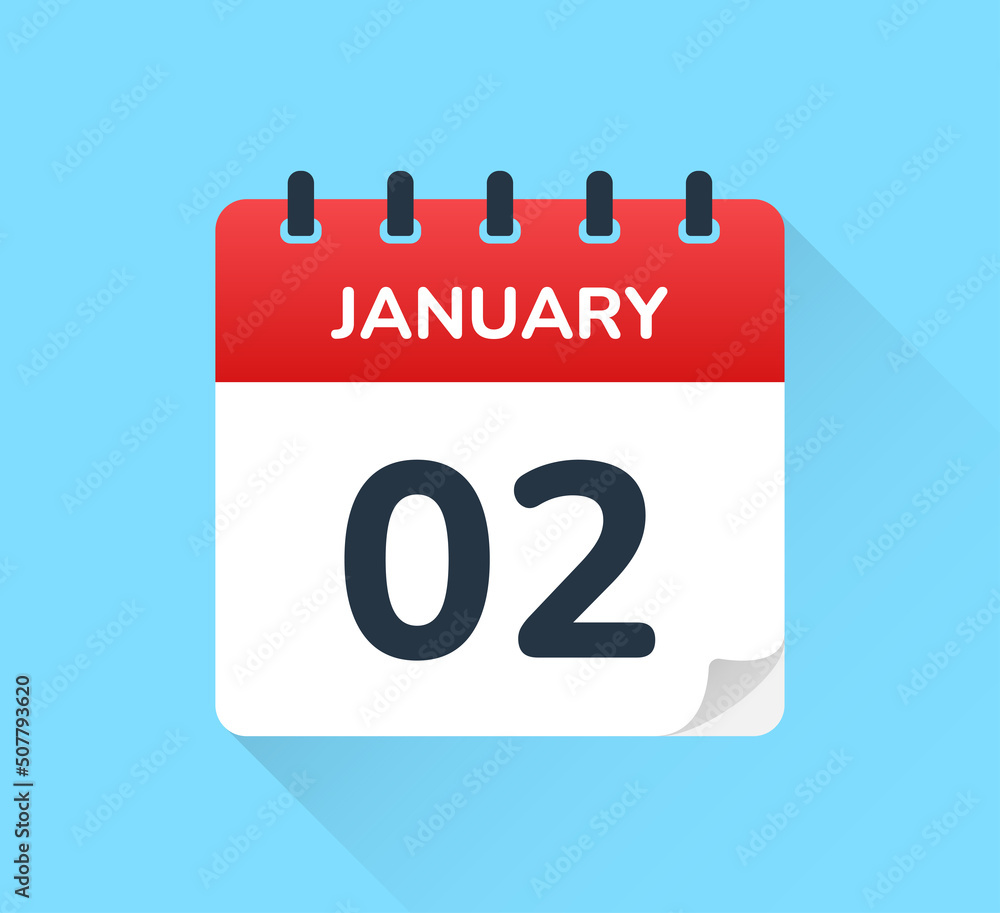 Poster january 02. vector flat design of daily calendar icon. date and day of the year.