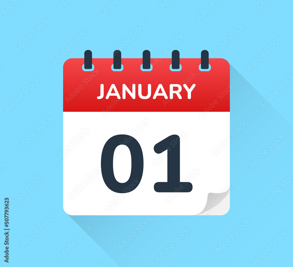 Poster 1 Jan date. First of January on calendar vector icon. 