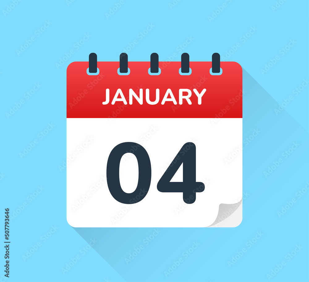 Poster january 04. vector flat design of daily calendar icon. date and day of the year.