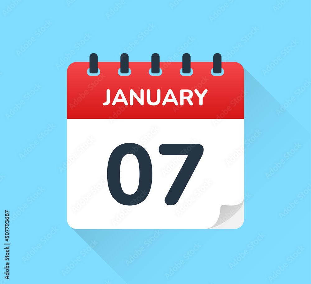 Poster january 7. vector flat design of daily calendar icon. date and day of the year.