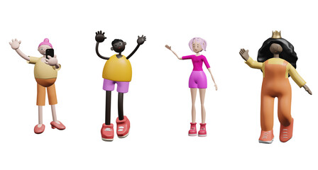 People of different nationalities raised their hands in greeting. 3d illustration.