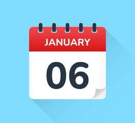 January 06 date on calendar vector icon