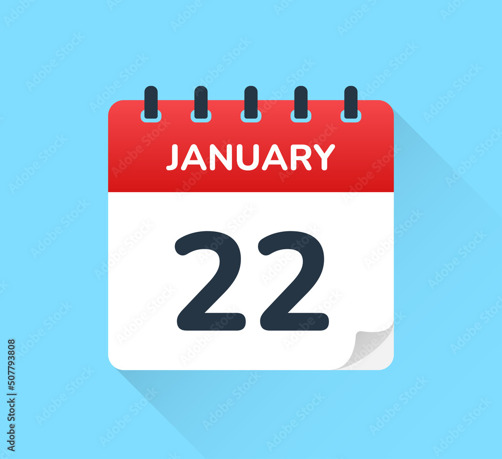 Poster january 22. vector flat design of daily calendar icon. date and day of the year.