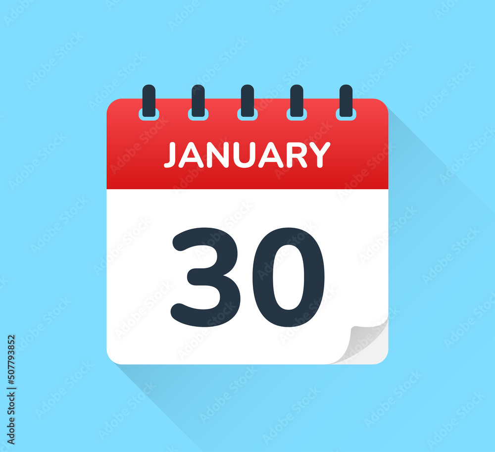 Poster january 30 date on flat design vector calendar. schedule appointment for number thirty jan of the mo