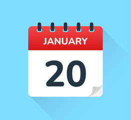 January 20 date on calendar vector icon