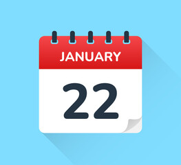 January 22. Vector flat design of daily calendar icon. Date and day of the year.
