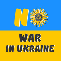 No war in Ukraine sign on the national flag of Ukraine.