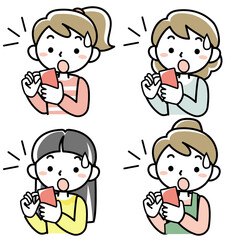 スマホを見て驚く若い女性の上半身セット喜ぶ