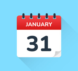 January 31 date on calendar vector icon