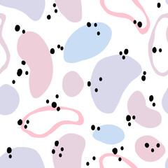 Hand drawn abstract geometric seamless modern colorful pink, purple pattern. Cute vector doodle for paper, fabric, bathroom, children.