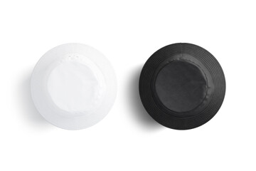 Blank black and white bucket hat mockup, top view © Alexandr Bognat