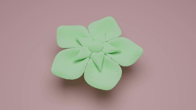 Loop 3d animation of the transformation of a cube into a flower consisting of pixels. The idea of computer graphics and digital design.