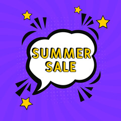 Obraz premium Comic book explosion with text Summer Sale, vector illustration. Summer Sale banner pop art. special offer, clearance. Sale banner.