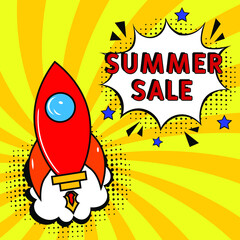 Comic book explosion with text Summer Sale, vector illustration. Summer Sale banner pop art.  special offer, clearance. Sale banner.