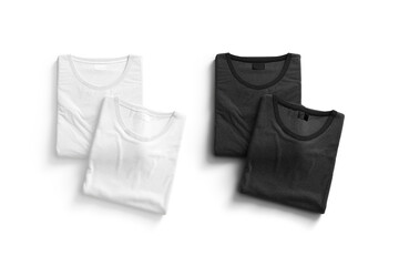 Blank black and white folded square t-shirt mockup pair, isolated