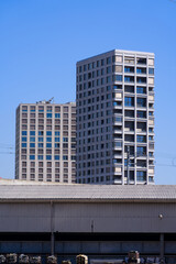 Modern office tower and apartment tower at City of Z&uuml;rich on a sunny spring day. Photo taken April 28th, 2022, Zurich, Switzerland.