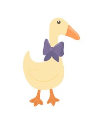 Cartoon goose with a bow. Children's illustration of a goose for books, posters, decor, postcards.
