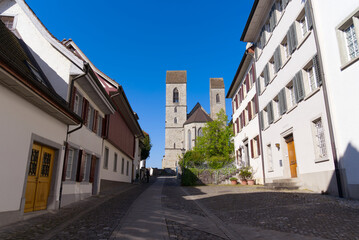 Fototapeta na wymiar Medieval old town of City of Rapperswil on a sunny spring day. Photo taken April 28th, 2022, Rapperswil-Jona, Switzerland.