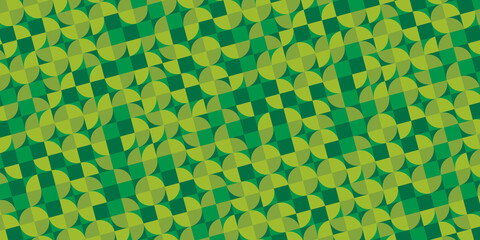 Horizontal banner with geometric pattern in grid. Retro green Bauhaus pattern background. Vector illustration EPS 10
