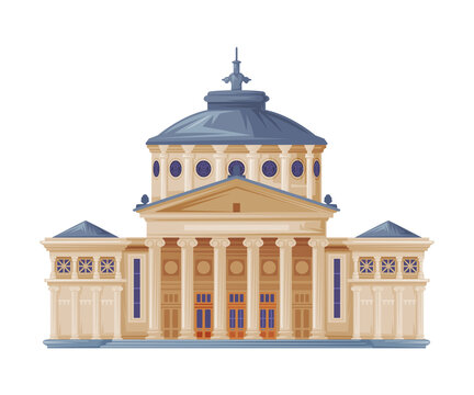 Romanian Athenaeum Concert Hall as Romania Traditional Symbol and Object Vector Illustration