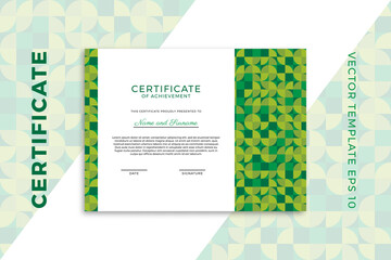 Trendy diploma horizontal template for graduation or course completion. Elegant design of certificate of appreciation with greenery geometric pattern. Vector background EPS 10