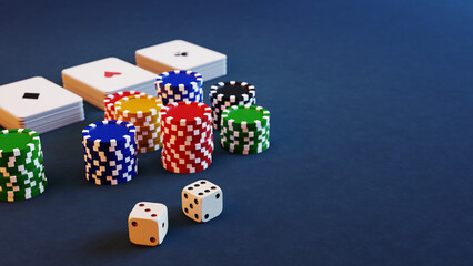 gambling card,chip and dice, 3d rendering